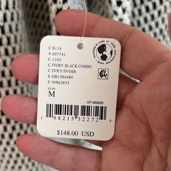 Free People Maisie Sweater Women's oversized v-neck chunky black ivory Med NWT - Picture 11 of 16